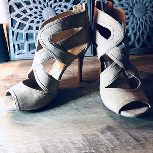 Tan Suede Ankle Booties Zip Back